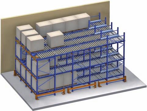 A paletização dinâmica por força de gravidade é um sistema recomendado para as seguintes áreas de trabalho com produtos paletizados: - Armazéns de