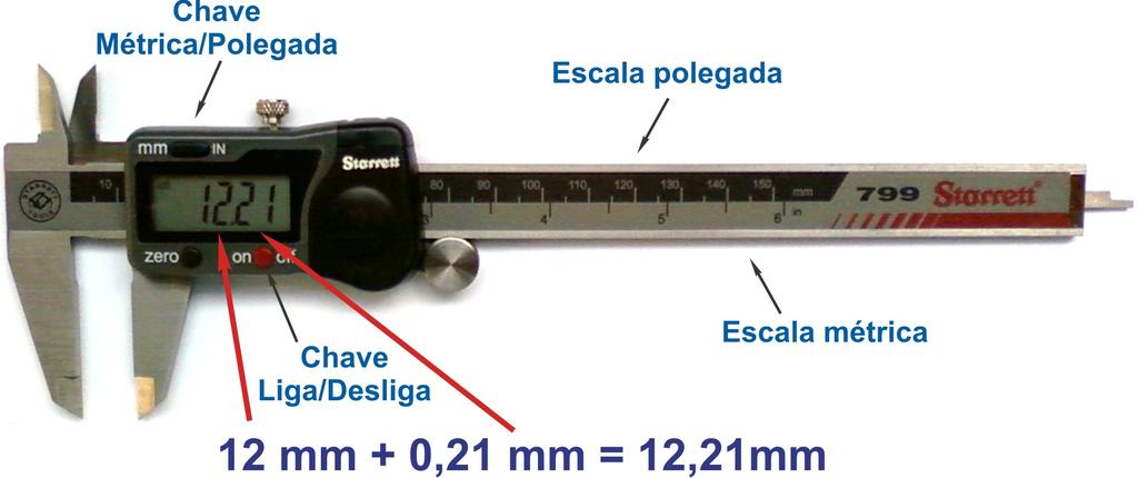 Fig. 6: Fotograa que mostra as partes e um exemplo de leitura de um paquímetro digital do laboratório.