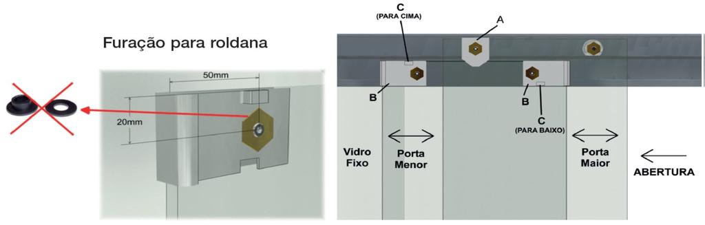 VERSATIK ACESSO LIVRE folha 2 de 2 Patente req. VL3 Folgas laterais: Sem fechadura: Vão +120mm, dividido por 3 para fixo e portas de correr (largura das três peças iguais).