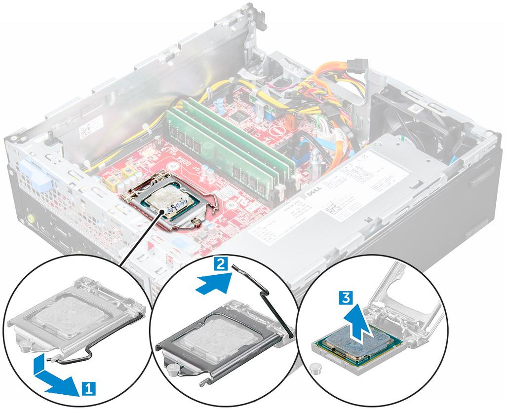 a b c d tampa conjunto da unidade de 2,5 polegadas Unidade óptica conjunto dissipador de calor 3 Para remover o processador: a Libere a alavanca do soquete pressionando a alavanca para baixo e para