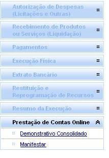 PRESTAÇÃO DE CONTAS 05.728.491/0001-86 PREF MUN DE ZAMORANDO ZAMORANDO/GH Nesta tela poderão ser visualizadas as contas específicas de cada programa ou convênio.