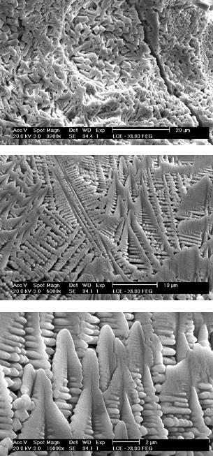 a) b) c) Figura 9. Microestruturas da superfícies fraturadas a) seção transversal e b) e c) da região fundida.