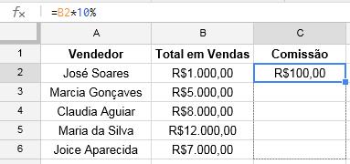 Com o uso da alça de preenchimento, podemos ainda replicar a fórmula para as demais células. Importante: As funções do Google Drive serão apresentada em inglês.