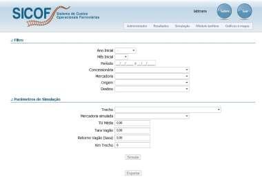 SICOF - Sistema de Custos Operacionais Ferroviários As principais funcionalidades obtidas com o uso do sistema são: Cálculo dos custos operacionais ferroviários; Estabelecimento de tarifas para novos