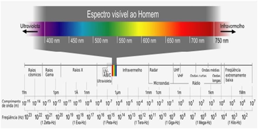 Fonte: AMORIM (2011. p.4). A sensibilidade dos olhos é uma função do comprimento de onda e é máxima para um comprimento de onda λ = 5,5.10-7 m (amarelo-verde), segundo Silva (2007).