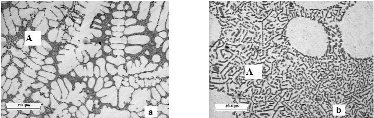 46 A microestrutura da liga modificada com Sr solidificada em areia é mostrada na micrografia 3.