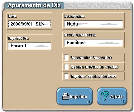 Data Definir de que dia se pretende obter o apuramento de turno. Impressora Seleccionar uma impressora destino para o documento.