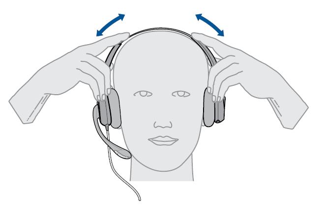 Colocar o auricular Ajustar o auricular 1 Deslize o aro para a cabeça até se ajustar confortavelmente em ambas as orelhas.