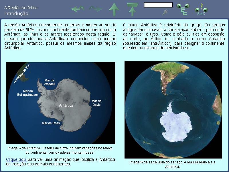 58 Figura 3.14 Imagem do nodo Introdução da região Antártica. Este nodo temático define os limites da região Antártica por meio de figuras e textos.