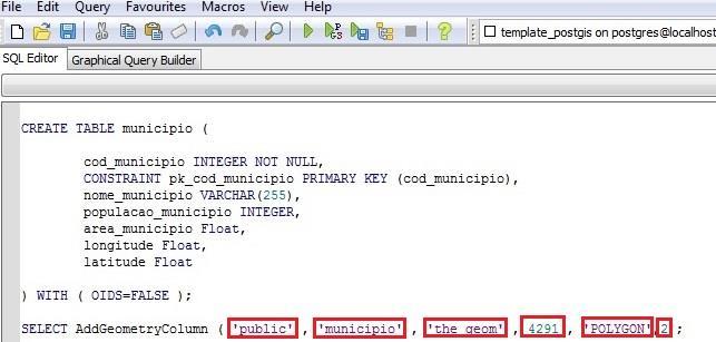 Na importação do script no PostgreSQL/PostGIS, selecionar a opção SQL que está localizada na barra de ferramentas.