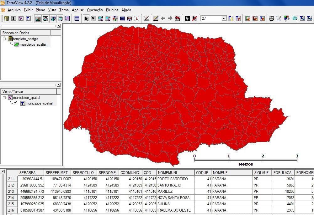 67 Figura 39 Shapefile importado ao Terraview Com o shapefile carregado, todos os municípios juntamente com seus dados são visualizados na tabela de