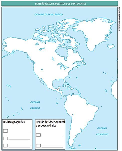 Unidade 4: O continente americano 1. Regionalização da América Classifique o continente americano segundo critérios geográficos (com cores), histórico-culturais e socioeconômicos (com hachuras).