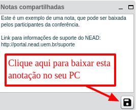 Blocos (seções) da sala de conferência web Notas compartilhadas: O apresentador faz