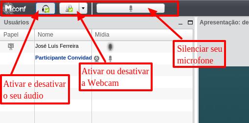 19 Barra de menus da sala de conferência web Menu Superior: Na barra de menu superior, você tem acesso a