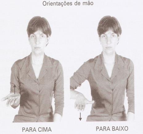 37 Orientação da mão (Or) A orientação da mão segundo Quadros e Karnopp (2004) é a posição e a direção da palma da mão na hora de realizar o sinal.