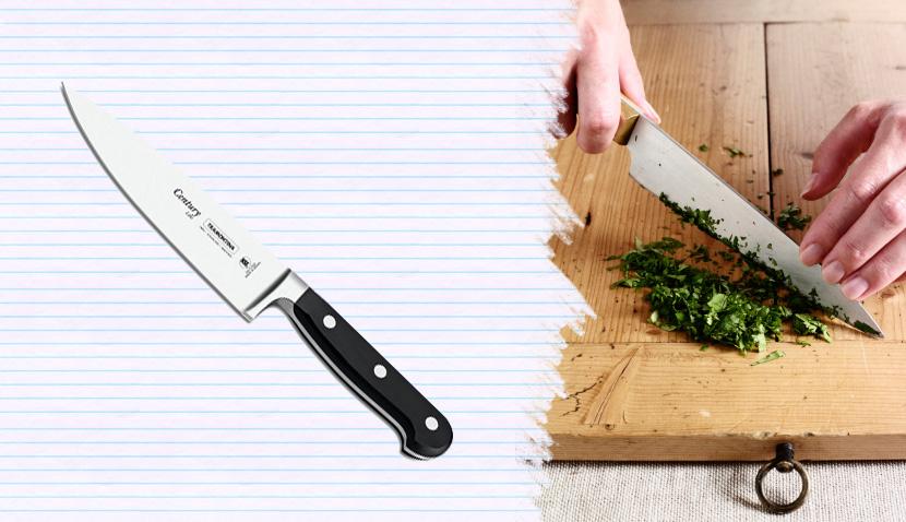 utensílios que serão utilizados durante o semestre, em geral, a maioria são facas. Existem vários tipos de facas, sendo a principal a Faca Chef encontrada nos tamanhos 8, 10 ou 12.