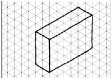 4ª fase - E, finalmente, você encontrará a face lateral do modelo. Para tanto, basta traçar duas linhas isométricas a partir dos pontos onde você indicou a largura e a altura.