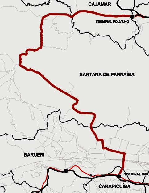 Trecho Norte 9 km Corredor Segregado c/ ultrapassagem Estação de embarque em canteiro central TERMINAL POLVILHO Características Gerais: Corredor Misto com trecho com operação em faixa exclusiva,