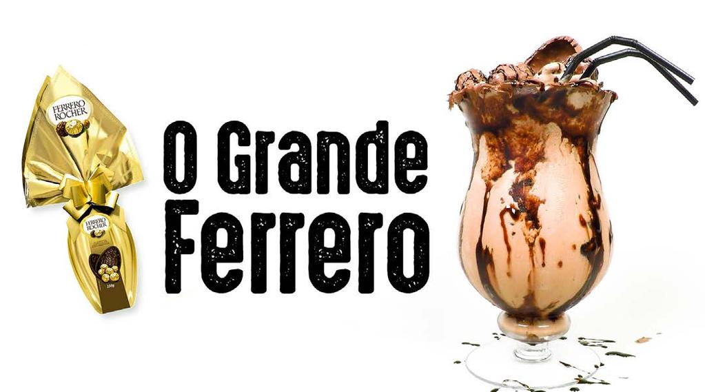 No liquidificador: Meio ovo de chocolate Ferrero Rocher 1 copo de whisky 1 copo de leite 2 colheres de Nutella 5 colheres de sopa de sorvete de chocolate Bater bem Em um recipiente grande: Colocar