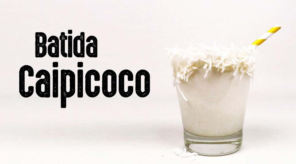 No liquidificador: 1 copo de Gelo triturado 1 lata de Leite Condensado 5 doses de Leite de Coco 1 copo de Vodka 2 colheres de