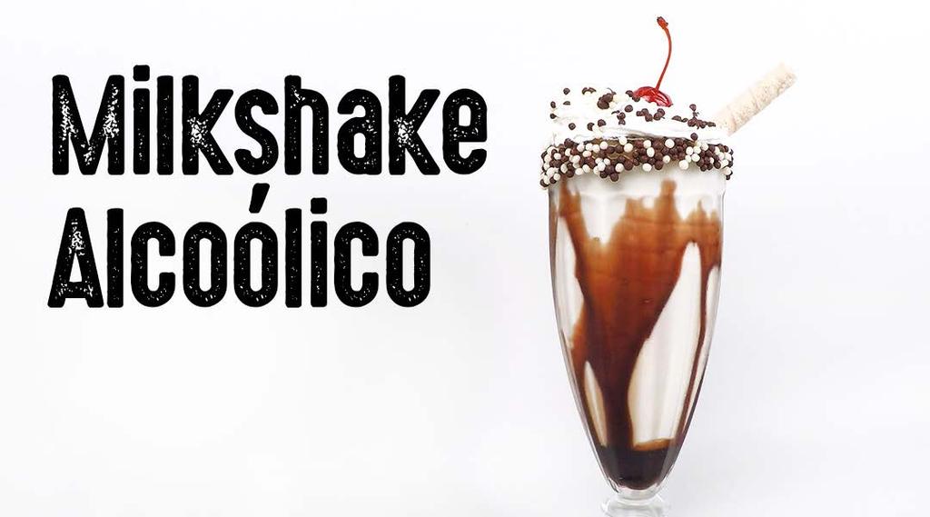 Num Liquidificador: 8 bolas de Sorvete de Creme Meio copo de Leite 2 doses de Vodka de Baunilha Bater Num copo de MilkShake: Passe calda de Chocolate na borda Grudar bolinhas de Chocolate branco e ao