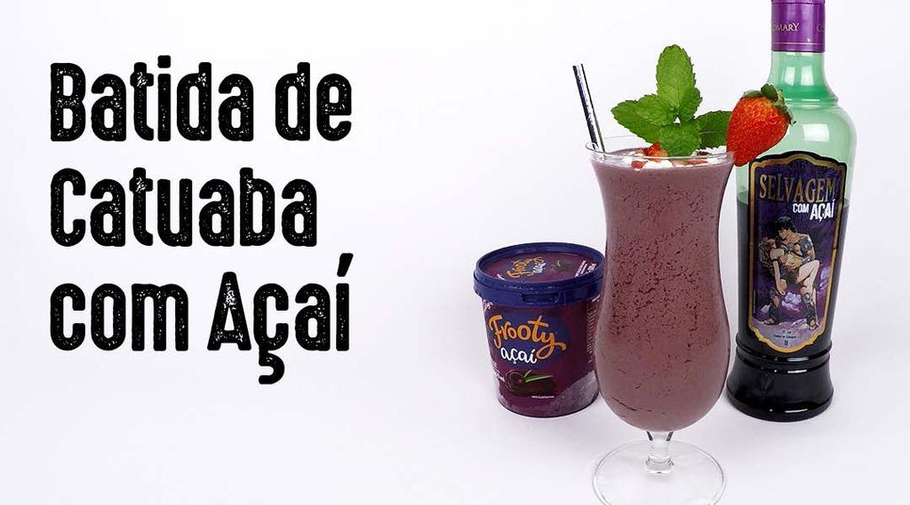 Em um Liquidificador: 4 bolas de Açaí 1 copo de Gelo triturado 2 doses de Leite Condensado 2 colheres de sopa de Leite Ninho 1 copo e meio de Catuaba