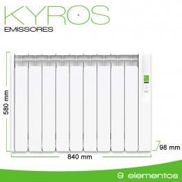 KYROS 9 elementos 990W Radiador de baixo consumo Série KYROS Potência nominal de 990W e Potência efectiva 376W Recomendado para Superfícies até 12m2 (zonas de clima suave) Superfícies até