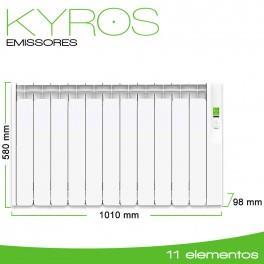 KYROS 11 elementos 1210W Radiador de baixo consumo Série KYROS Potência nominal de 1210W e Potência efectiva 460W Recomendado para Superfícies até 15m2 (zonas de clima suave) Superfícies até 14m2