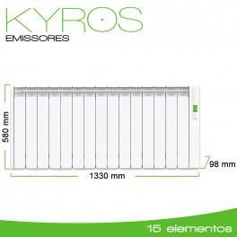 KYROS 15 elementos 1600W Radiador de baixo consumo Série KYROS Potência nominal de 1600W e Potência efectiva 608W Recomendado para Superfícies até 20m2 (zonas de clima suave)