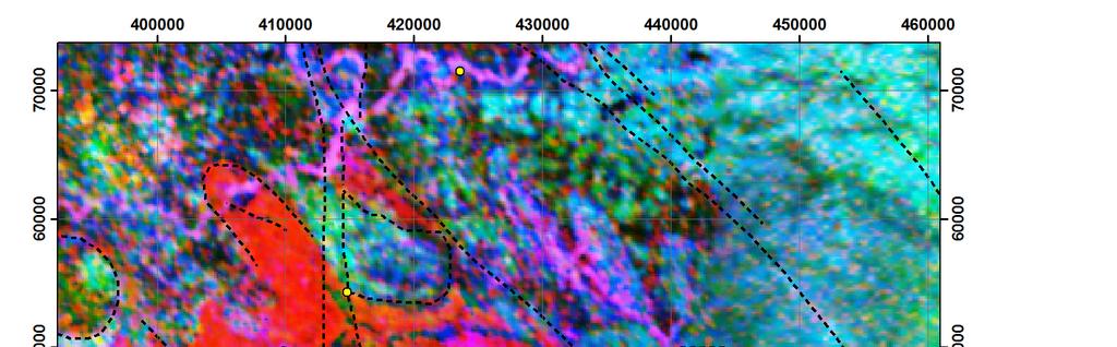 AG AW LC Uba VLG PD Figure 15: Ternary image (R=K,G=Th,B=U) of the Vila Nova Group. The high K is coincident with the Vila Nova Group (VLG).