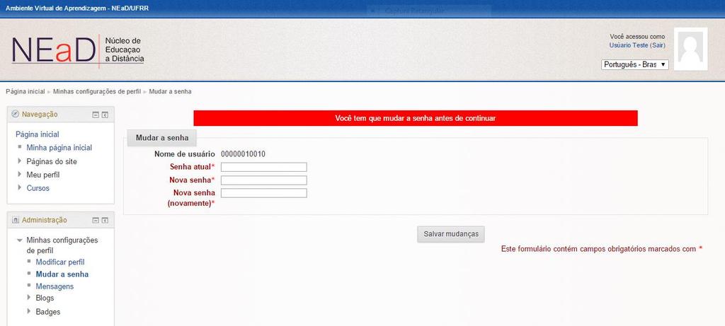 AVA/NEAD -Tutorial aluno Fazendo Login Entrando na sala virtual que aparece no endereço http://www.nead.ufrr.