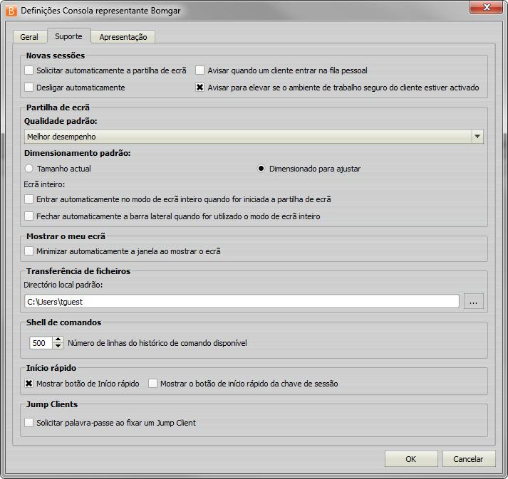 Se ocorrerem problemas porque a área de trabalho segura do cliente está activada, quando a sessão começar, poderá ser solicitado para elevar com direitos administrativos.