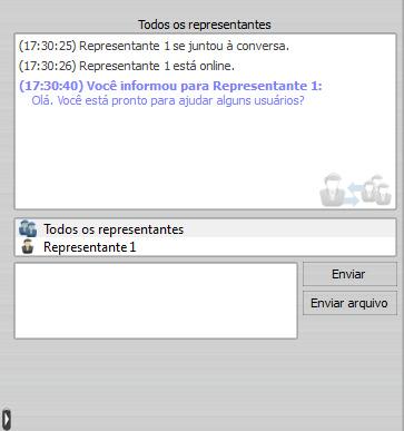 Chat de representantes Na interface principal da consola do representantes, pode conversar com outros representantes ligados.
