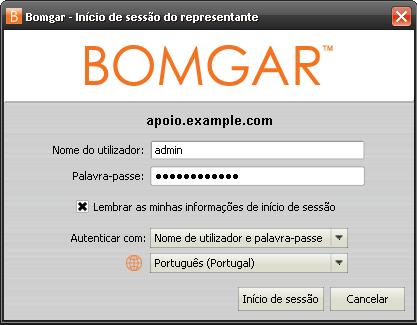 Como utilizar a consola de representantes Depois de instalar a consola de representantes da Bomgar, inicie sessão fazendo duplo clique no tabuleiro do sistema da Bomgar ou clicando com o botão