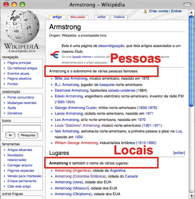 Explorando a Wikipédia (2) Páginas de desambiguação: Ligações às páginas das entidades com