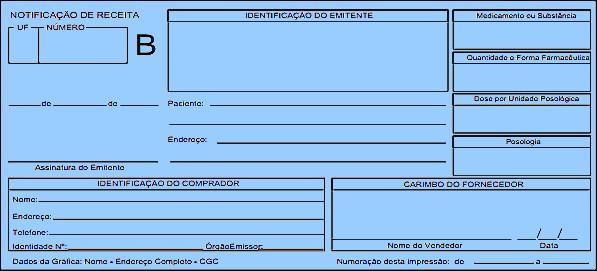 4.3 - Notificação de Receita "B" 4.3.1 - O Modelo de Notificação de Receita B 4.3.2 - Aquisição do Talonário de Notificação de Receita B para prescrever medicamentos Para as Notificações de Receita B