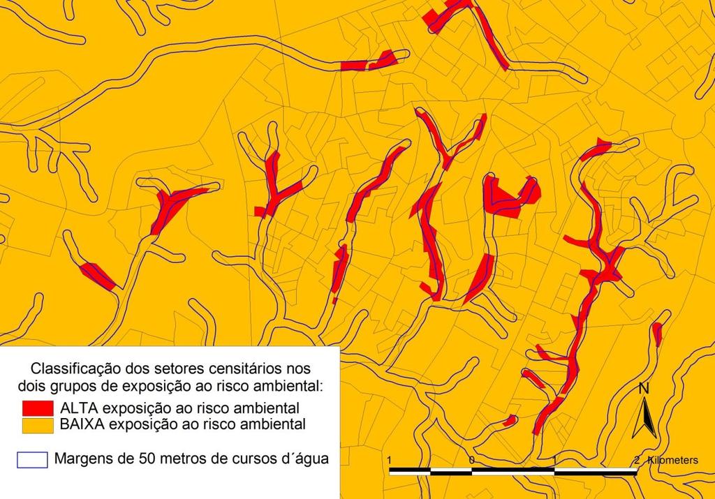 Mapa 2: Sobreposição espacial da cartografia da rede hidrográfica (áreas de risco ambiental) à malha dos setores censitários do Censo 2010 dos 19 municípios da Região Metropolitana de Campinas