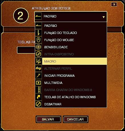 MENU PRINCIPAL DE TAREFAS Inicialmente, cada um dos botões do mouse está configurado como DEFAULT.