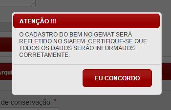 Aparecerá uma janela informativa referente ao cadastro, ler e clicar em EU CONCORDO Selecionar informações seguindo instruções abaixo: Dados Gerais: Tipo: Individual ou Lote Quantidade: no caso de