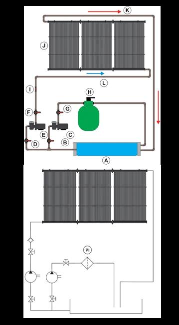 5.1. Instalação com bomba auxiliar ste sistema de instalação é o recomendado pela VIO, neste caso, o sistema de aquecimento solar atua independente do sistema de filtragem.