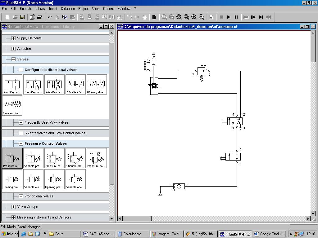 86 6.2 Simulação dos resultados com o uso do software FluidSim P A utilização do software FluidSim P, da fabricante FESTO, neste ponto do trabalho visa simular a aplicação dos valores obtidos pelos