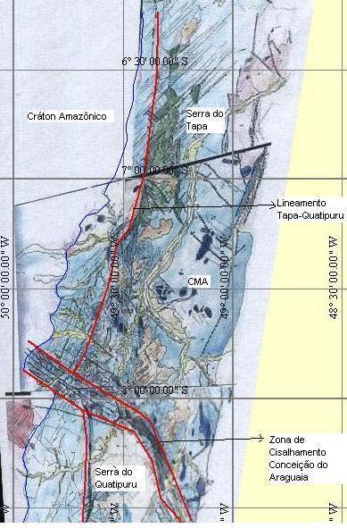 Figura 2 Esboço Geológico da região do Lineamento Tapa-Quatipuru (PA/TO).