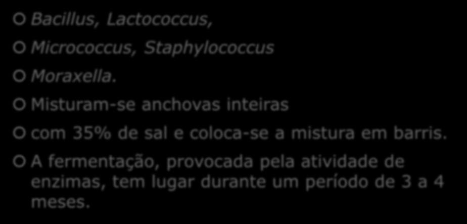 Pescados - anchovagem Bacillus, Lactococcus, Micrococcus,