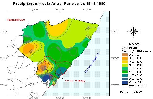 Tabela 3.1 Normais Climatológicas da Estação Climatológica de Maceió INMET 1961-1990. (SEMARHN/COHIDRO, 2006, adaptada pela autora). Meteoros jan fev mar abr mai jun jul ago set out nov dez Precipit.