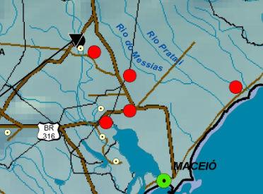 Figura 3.5 - Mapa das estações pluviométricas e fluviométricas da área em estudo. (Fonte:<http://www.ana.gov.br/GestaoRecHidricos/InfoHidrologicas/mapasredehidro/rede_al _2004.jpg>. 3.1.