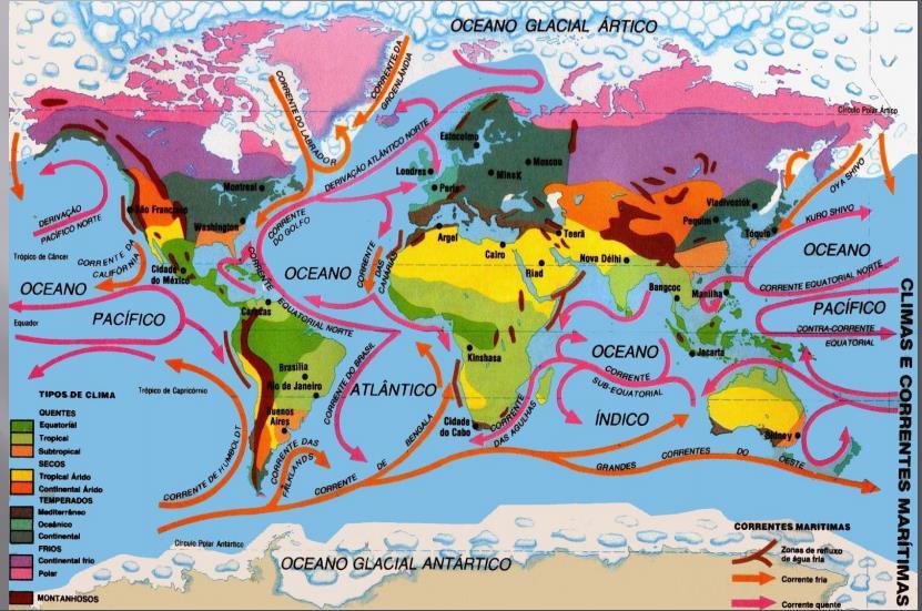 Questão 2 Nos oceanos e mares existem correntes marítimas, isto é, porções de água que se deslocam em várias direções.