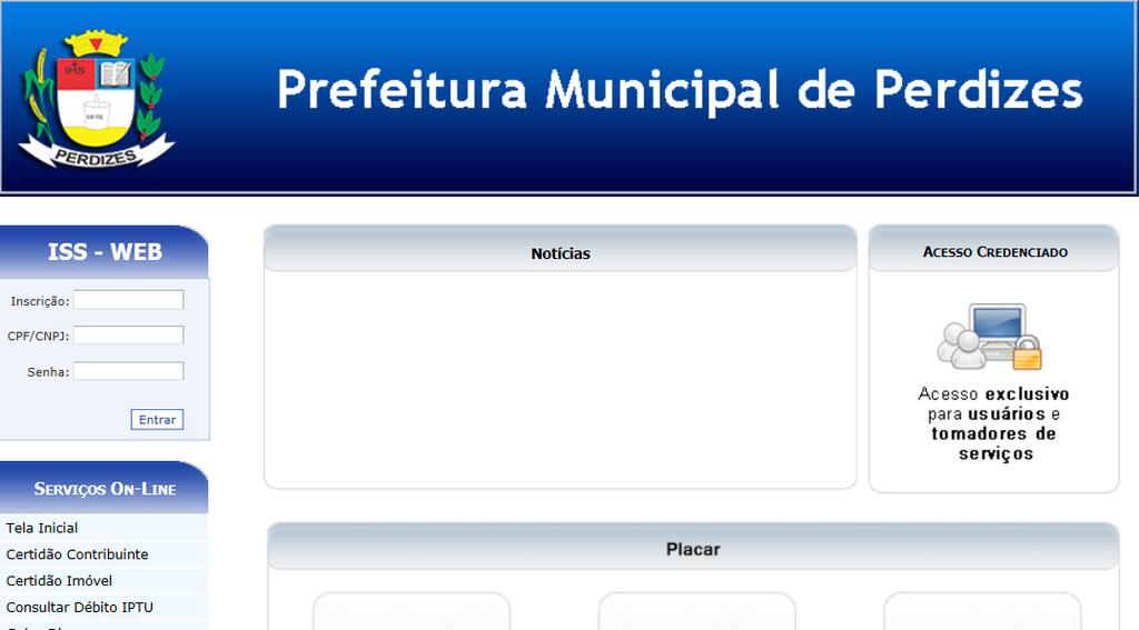 1.3 - Tela Inicial anônimos Na tela inicial traz as noticias cadastrada pela Prefeitura.