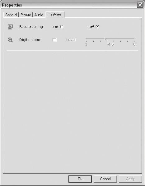 PO Definições da WebCam Definições de funções * ( * Face tracking (seguimento do rosto) Se activar a função face tracking, a WebCam irá seguir o seu rosto.