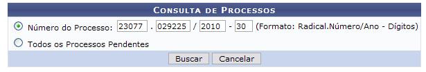 Clique em Voltar caso deseje retornar para a página anterior. Na tela acima o usuário deverá inserir a Localização Física do(s) processo(s) selecionado(s) no passo anterior.