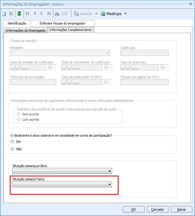 Título do documento Na aba identificação / Informações complementares, foi adicionado o campo Situação da pessoa física.